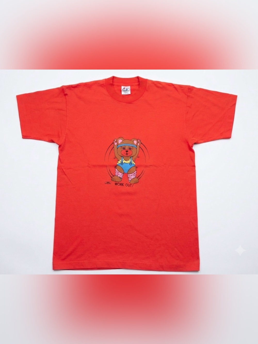 Vintage 1989 M&S Love Unltd Bear Work Out T-Shirt Red Adult Size Large Single